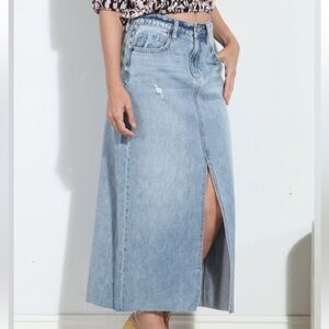 EUC Hidden LA Light Blue Denim Maxi Skirt with Front Slit